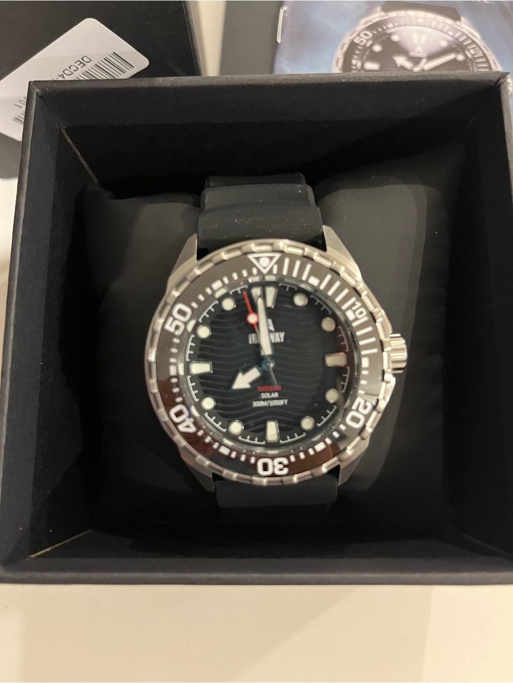 IronWay Trident 300 Solar Powered Quartz 30ATM Dive Watch Black Rubber Strap NWT